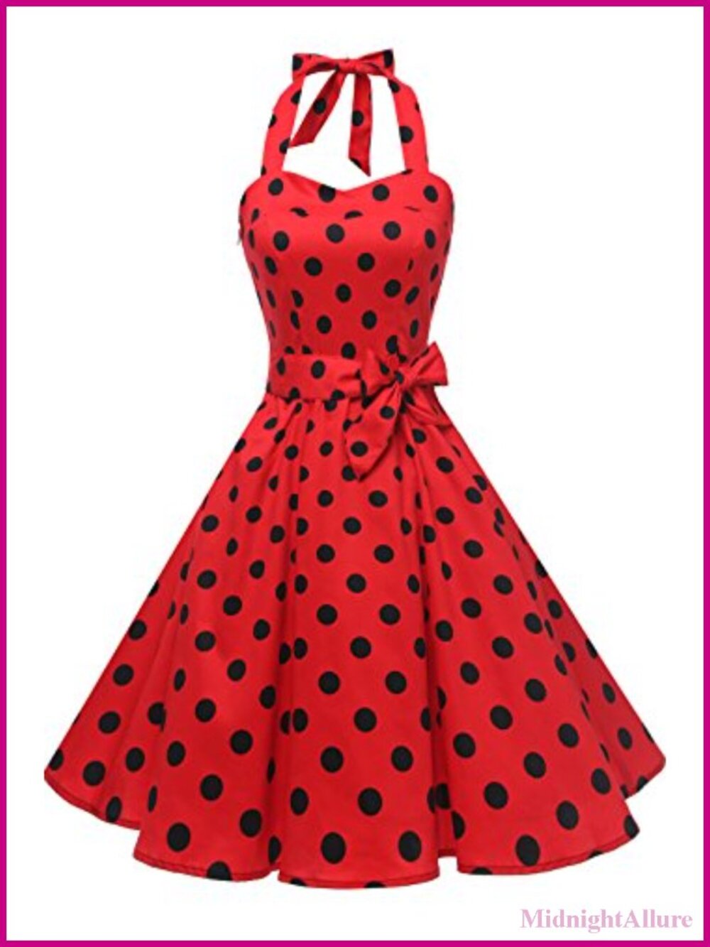 Vintage Polka Dot Halter Swing Cocktail Dress Lace Up Corset
